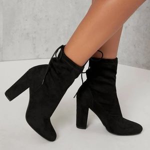 Vegan Suede Self-Tie Bow Detail Block Heel Boots
